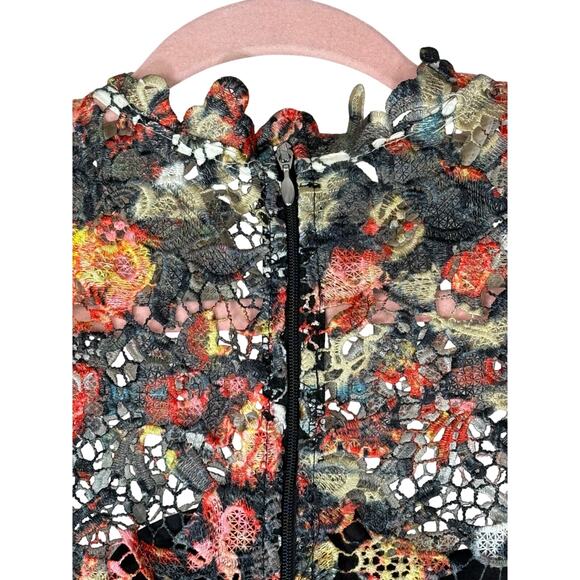 Paper Dolls London Black Green Orange Crochet Lace Pencil Midi Dress Size 12 - Picture 6 of 13